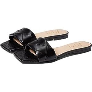 French Sole Women's Jolene Woven Flats Open-Toe Black Leather Size 10 US